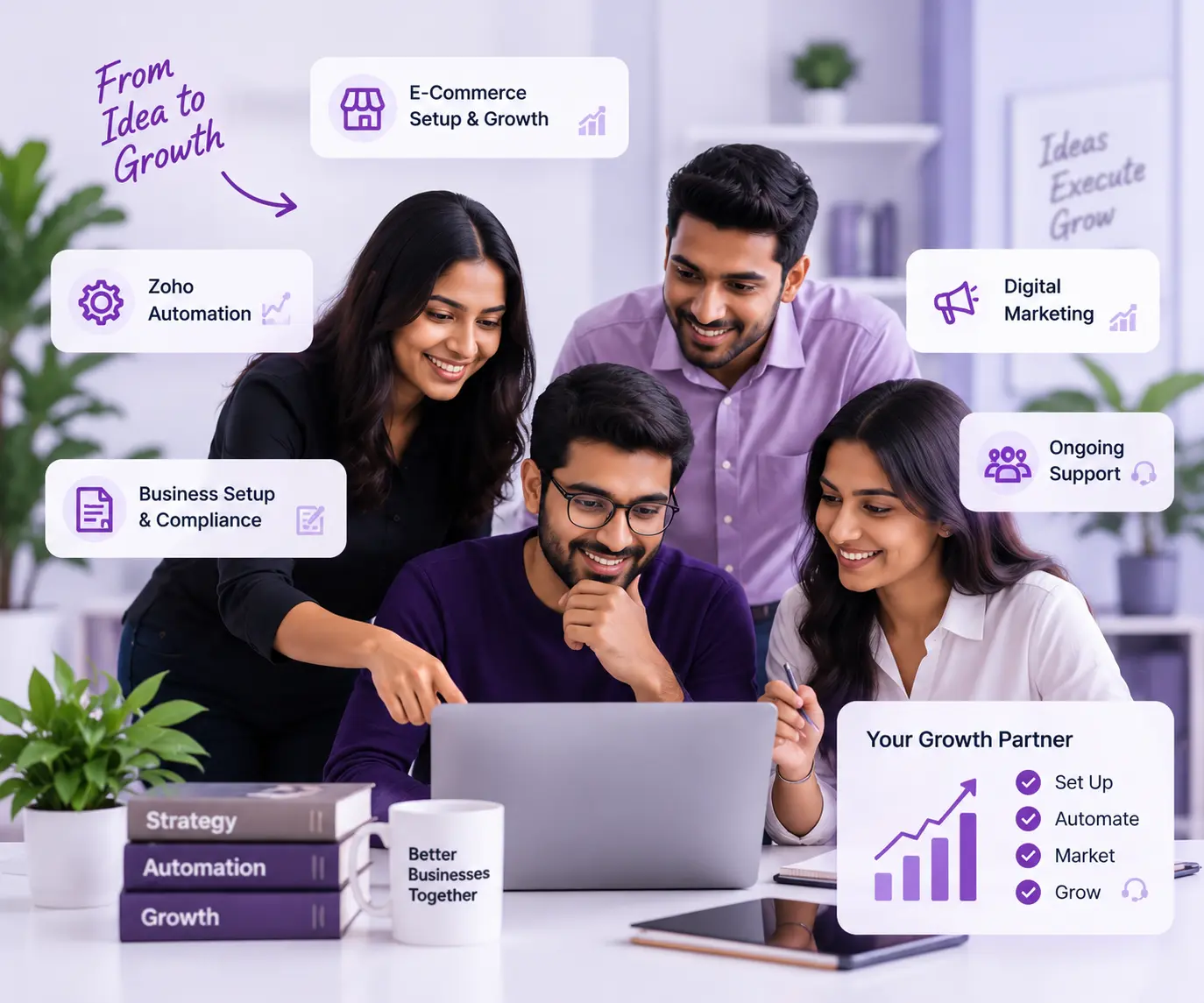 Business team planning connected systems for CRM, inventory and e-commerce